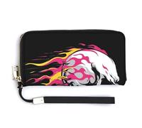 Jubonexis Portafoglio lungo bifold in pelle PU con teschio da corsa con fiamme rosa e gialle, portamonete, porta carte di credito, porta carte di credito per donne e uomini