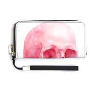 Jubonexis Portafoglio lungo bifold in pelle PU con teschio di Halloween ad acquerello, portamonete, porta carte di credito, porta carte di credito e denaro per donne e uomini