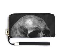 Jubonexis Portafoglio lungo bifold in pelle PU con teschio nero e grigio, portamonete e carte di credito, custodia per carte di credito e denaro per donne e uomini