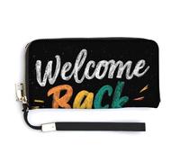 Jubonexis Portafoglio lungo bifold in pelle PU con testo colorato "Welcome Back to School", portamonete e carte di credito, porta carte di credito e denaro per donne e uomini