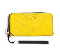 Jubonexis Portafoglio lungo bifold in pelle PU con texture a olio giallo semplice, portamonete, porta carte di credito, porta carte di credito e denaro per donne e uomini
