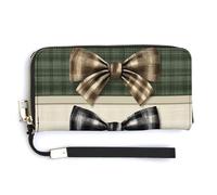 Jubonexis Portafoglio lungo bifold in pelle PU con tre fiocchi a scacchi, portamonete, porta carte di credito, custodia per denaro resistente per donne e uomini