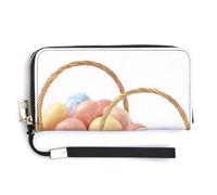 Jubonexis Portafoglio lungo bifold in pelle PU con uova di Pasqua colorate festive, per le vacanze primaverili, portamonete, porta carte di credito, porta carte di credito e denaro per donne e uomini