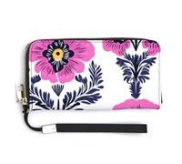 Jubonexis Portafoglio lungo bifold in pelle PU con viole del pensiero rosa fluo, portamonete, porta carte di credito, porta carte di credito e denaro per donne e uomini