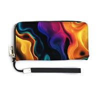 Jubonexis Portafoglio lungo bifold in pelle PU liquida astratta colorata, portamonete, porta carte di credito, porta carte di credito per donne e uomini