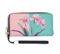 Jubonexis Portafoglio lungo bifold in pelle PU minimalista iris floreale geometrico in un vaso, portamonete e carte di credito, porta carte di credito resistente per donne e uomini