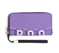 Jubonexis Portafoglio lungo bifold in pelle PU viola e bianca con striscione con scritta "Word Boo", portamonete e carte di credito, resistente porta carte di credito, per donne e uomini