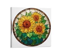 Jubonexis Poster su tela con tre girasoli in vetro colorato, decorazione artistica da parete per soggiorno, casa colonica, senza cornice, 40 x 40 cm