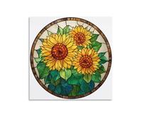 Jubonexis Poster su tela con tre girasoli in vetro colorato, decorazione artistica da parete per soggiorno, casa colonica, senza cornice, 40 x 40 cm