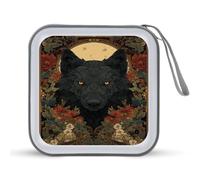 Jubonexis Potente custodia portatile per CD e DVD, motivo: volto di lupo nero, per auto, casa, viaggio