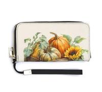 Jubonexis Pumpkins Sunflowers Old Wooden Crate PU Leather Clutch Long Bifold Portafoglio, Portamonete Porta Credito Porta Carte Durevole Porta Soldi per Donne Uomini