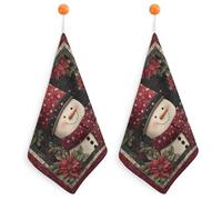 Jubonexis Pupazzo di neve di Natale che indossa cappello rosso piccolo asciugamano con anello per appendere 2 pezzi panno morbido assorbente per cucina bagno