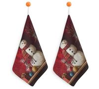 Jubonexis Pupazzo di neve in piedi su mensola vintage piccolo asciugamano con anello per appendere 2 pezzi panno morbido assorbente per cucina bagno