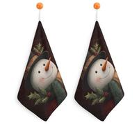 Jubonexis Pupazzo di neve sorridente in abbigliamento natalizio piccolo asciugamano con anello per appendere 2 pz panno morbido assorbente per cucina bagno