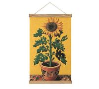 Jubonexis Quadro su tela con girasole alto e surreale in stile cartone animato, con cornici in legno, per appendere poster e quadri da
