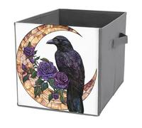 Jubonexis Raven con rose viola su luna crescente cubi portaoggetti cubi portaoggetti pieghevoli decorativi in tessuto cestini portaoggetti organizer per la casa con manici per scaffali, armadio, 27 x