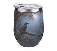 Jubonexis Raven on The Branch of Oak Tree Bicchiere da vino in acciaio inossidabile Tazza termica a doppia parete con coperchio 350 ml