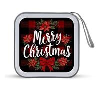 Jubonexis Red Black Plaid Merry Christmas CD Case DVD Storage Case Portable
