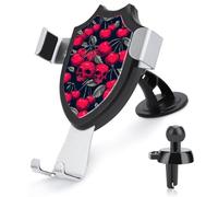 Jubonexis Red Cherries with Skull Faces on Black Car Phone Holder Mount Triangle Clip Base Air Vent Cell Phone Mount Car Mount Accessori Automotive per 4-6 Pollici Cellulari Smartphone