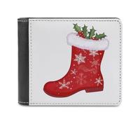 Jubonexis Red Christmas Boot with Holly Soft PU Leather Bifold Wallet, portamonete e carte di credito, porta carte di credito sottile, per uomini e donne