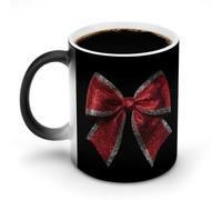 Jubonexis Red Coquette Bow con argento scintille cambiano colore tazza in ceramica cambia calore tazza da caffè novità divertente tè acqua tazza 325 ml