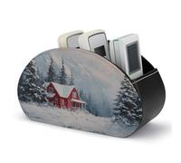 Jubonexis Red House in The Snow - Porta telecomandi invernale con 5 scomparti, in pelle, organizer da scrivania
