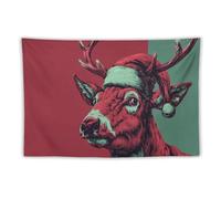 Jubonexis Renna con cappello di Babbo Natale, arazzo in poliestere estetico, da appendere alla parete, per camera da letto, soggiorno, dormitorio, 101,6 x 152,4 cm