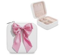 Jubonexis Rosa Bow Light Guazzo Stile Piccolo Jewelry Box Organizzatore di Monili Portatile PU Cuoio Mini Viaggio Jewelry Case