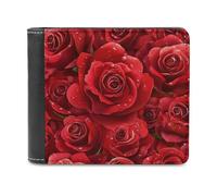 Jubonexis Rose rosse con gocce di rugiada in morbida pelle ecologica in poliuretano, portamonete e carte di credito, portafoglio sottile per uomini e donne