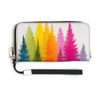 Jubonexis Row of Colorful Christmas Trees PU Leather Clutch Long Bifold Portafoglio, Portamonete Porta Credito Pass Caso Durevole Porta Carte di Deposito per Donne Uomini