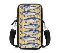 Jubonexis Sardine su un giallo e bianco strisce crossbody cellulare borsa smartphone borsa con tracolla regolabile