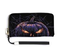 Jubonexis Scary Pumpkin Spider Web Spooky Halloween PU Leather Clutch Lungo Bifold Portafoglio, Portamonete Porta Credito Portamonete Durevole Porta Carte di Conservazione per Soldi per Donne Uomini