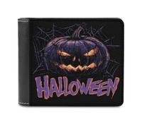 Jubonexis Scary Pumpkin Spider Web Spooky Halloween Soft PU Leather Bifold Portafoglio, Portamonete Porta Credito Pass Caso Durevole Porta Carte Sottile Billfold per Uomini Donne Conservazione Soldi