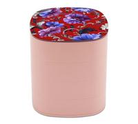 Jubonexis Scatole per gioielli da donna, con motivo floreale, con fiori blu, viola, bianchi, organizer per orecchini, organizer rotante per gioielli, collane, bracciali, anelli