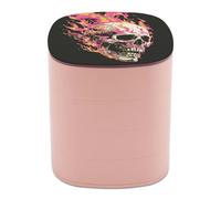 Jubonexis Scatole per gioielli da donna, con teschio bianco con fiamme rosa e gialle, organizer per orecchini, organizer rotante per gioielli, collane, bracciali, anelli