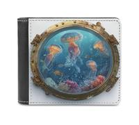Jubonexis Scena subacquea con meduse in morbida pelle PU, portafoglio bifold portamonete, custodia per carte di credito, porta carte di credito sottile, per uomini e donne