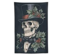 Jubonexis Scheletro che indossa un elegante cappello a cilindro arazzo in poliestere estetico da appendere alla parete per camera da letto soggiorno dormitorio decorazione 101,6 x 152,4 cm