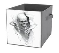 Jubonexis Scheletro che strappa attraverso i cubi di carta cubi portaoggetti pieghevoli decorativi in tessuto cestini portaoggetti per la casa con manici per scaffali, armadio, 27 x 27 cm
