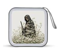 Jubonexis Scheletro che tiene spada in campo di fiori bianchi custodia CD DVD custodia portatile per auto casa viaggio