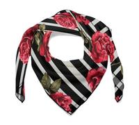 Jubonexis Sciarpa per capelli da donna vintage con rosa rossa su strisce nere, sciarpa quadrata in seta come sciarpa per la testa fazzoletto sciarpa in raso