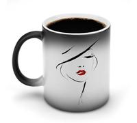 Jubonexis Semplice Minimal Line Art Donna Viso Cambia Colore Tazze Che Cambia Calore Tazza da Caffè in Ceramica Novità Divertente Tazza da Tè Acqua 325 ml