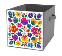 Jubonexis Semplici contenitori a forma di cubo con fiori messicani, pieghevoli, decorativi, in tessuto, organizer per la casa, con manici, per scaffali, armadi, 27 x 27 cm