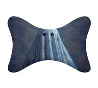 Jubonexis Set di 2 cuscini da collo in tessuto floreale blu con fantasmi bianchi, cuscini da viaggio per il collo, poggiatesta, cuscino in osso per seggiolino auto