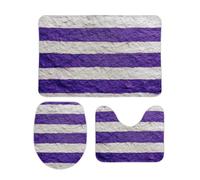 Jubonexis Set di 3 tappeti da bagno a righe bianche e viola su carta ruvida, tappetini da bagno, copriwater a forma di U, tappetino contorno, tappetino da doccia, tappetino da bagno per vasca da bagno