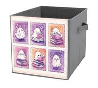 Jubonexis Set di graziosi contenitori a forma di cubi con fantasmi, pieghevoli, decorativi, in tessuto, organizer per la casa, con manici, per scaffali, armadi, 27 x 27 cm
