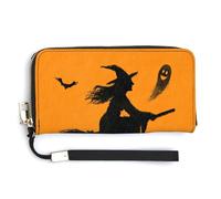 Jubonexis Silhouette of Witch on A Broom Ghost PU Leather Clutch Long Bifold Portafoglio, Portamonete Porta Credito, Durevole Porta Carte di Deposito per Soldi per Donne Uomini