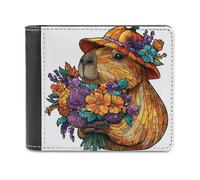 Jubonexis Simpatica Capybara con cappello a zucca in morbida pelle PU a due pieghe, portamonete, porta carte di credito, portafoglio sottile per uomini e donne