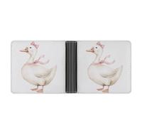 Jubonexis Simpatica Oca bianca che indossa una collana con fiocco rosa, portafoglio bifold in morbida pelle PU, portamonete, porta carte di credito, portafoglio sottile per uomini e donne