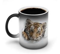 Jubonexis Simpatica tigre che sbircia fuori da un buco che cambia colore tazza da caffè in ceramica cambia calore tazza da caffè novità divertente tazza da tè acqua 325 ml