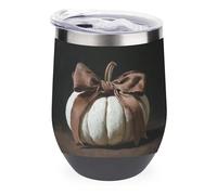 Jubonexis Simpatica zucca con fiocco marrone fiocco bicchiere da vino in acciaio inox tazza termica doppia parete tazza d'acqua con coperchio 350 ml
